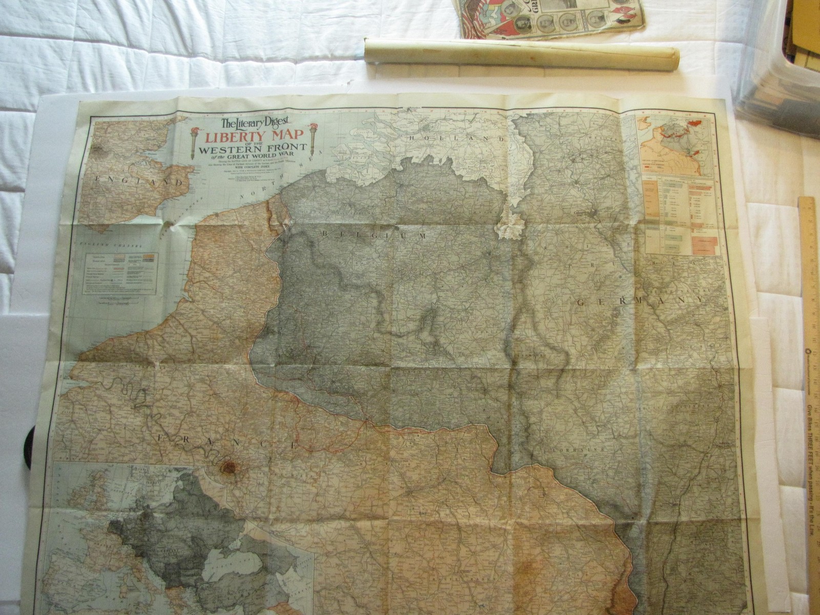 Vintage 1918 Literary Digest Liberty Map Western Front WWI France Germany USA