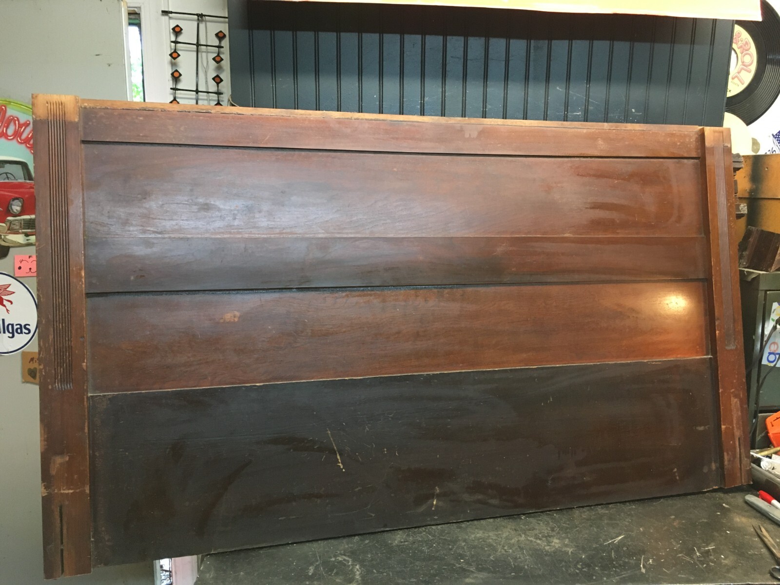 Antique Wood Architectural Salvage Head Board Pedimont 58in x 30in Wall Art