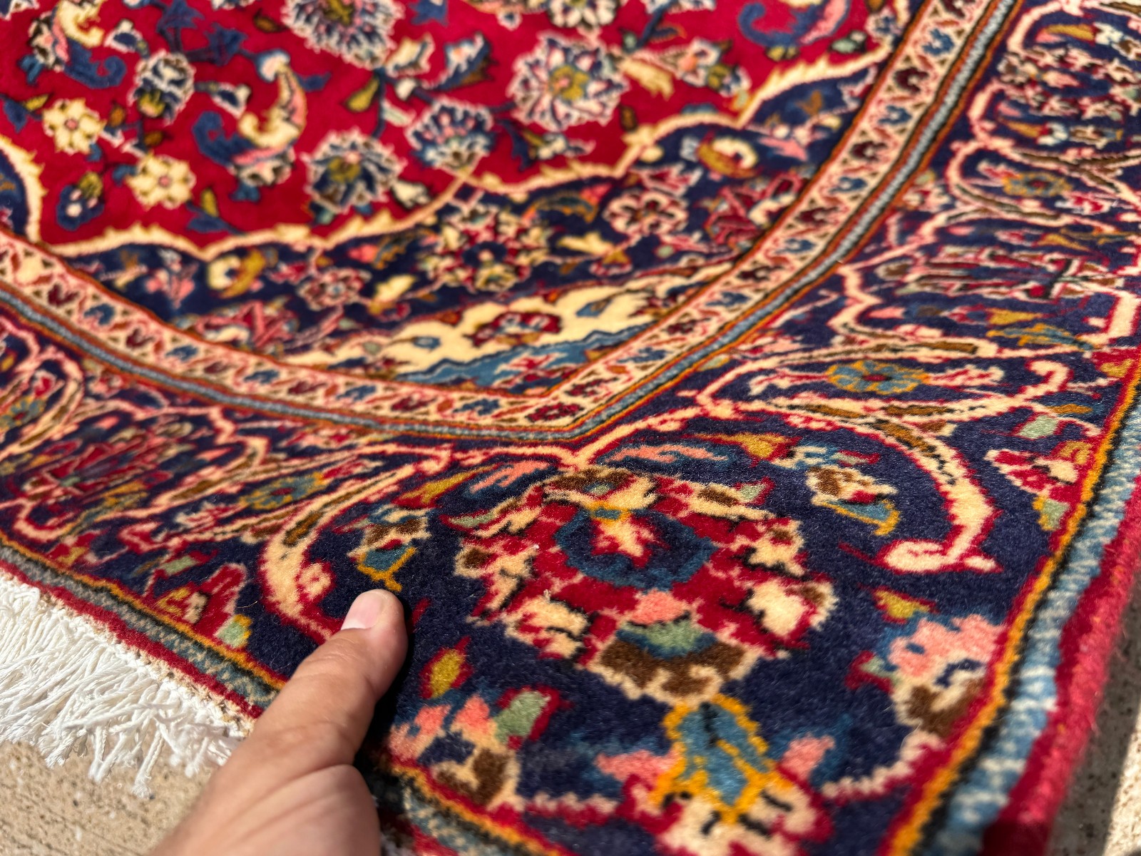 5×8 RED VINTAGE ORIENTAL RUG hand-knotted fine handmade small navy blue wool 5×7