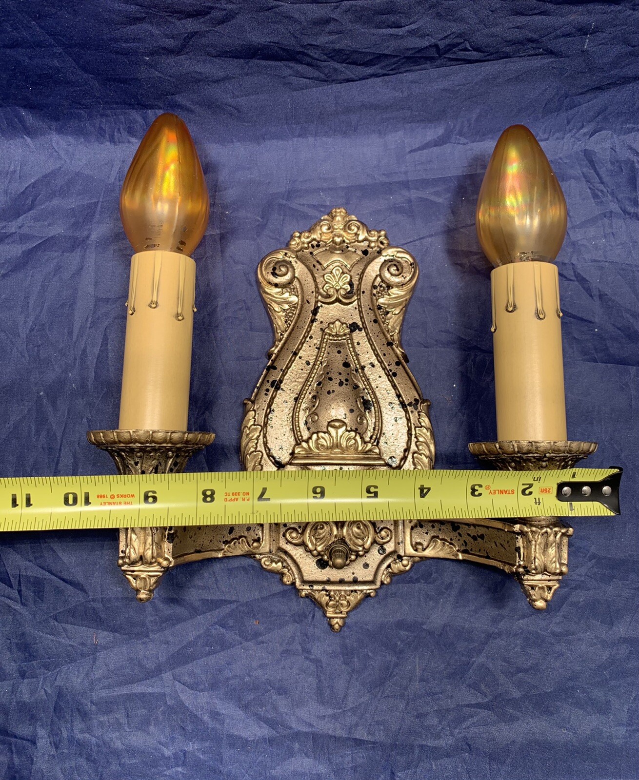 Antique Pair Polychrome Two Arm Wall Sconces Rewired Nice 107D