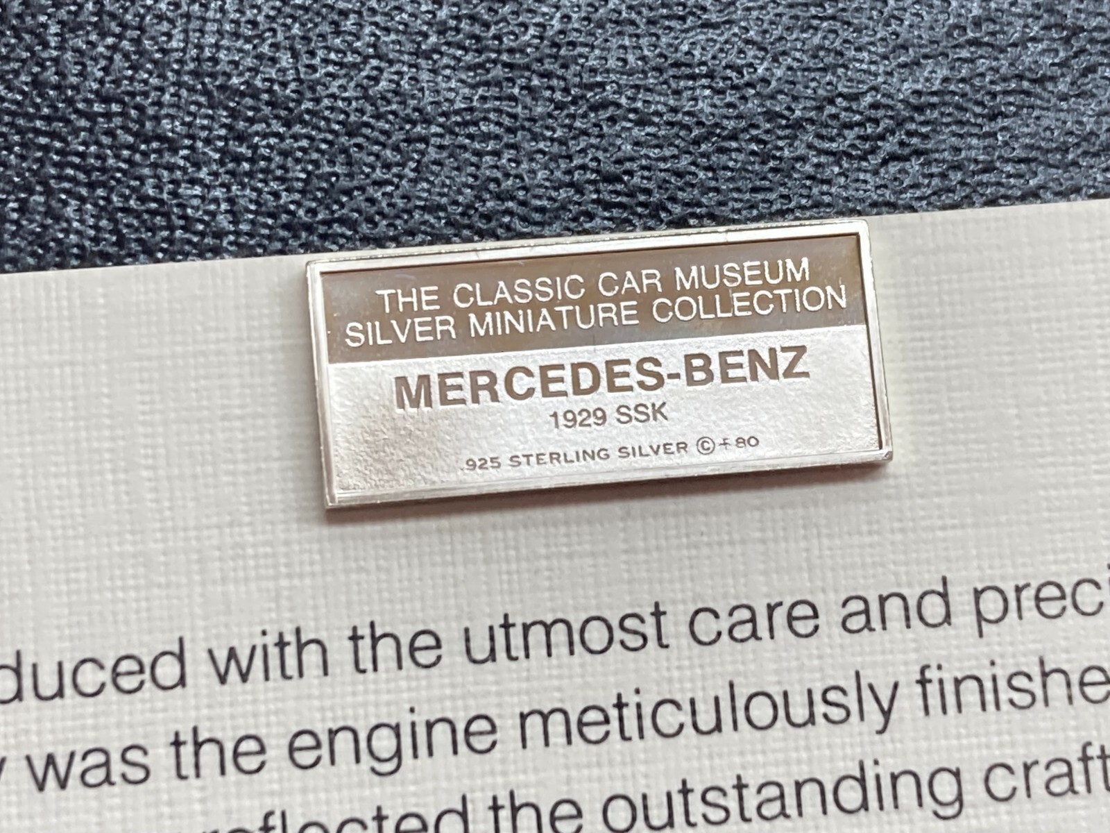 1981 Franklin Mint Classic Car Collection Silver Ingot Mercedes-Benz SSK