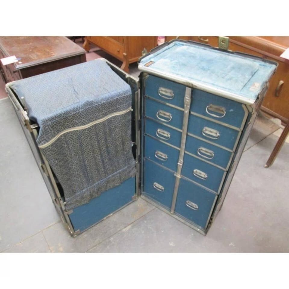 Large 1930s HARTMAN Cushion Top Gibraltarized Wardrobe Steamer Trunk w/ Drawers