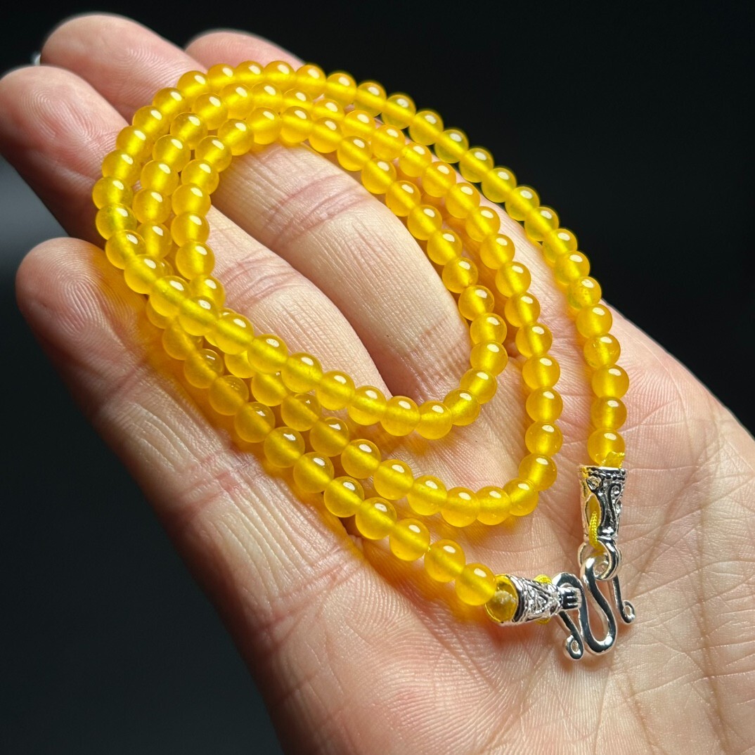 Natural high ice 108 Beads yellow Jade jadeite NecklacesPendant 4MM