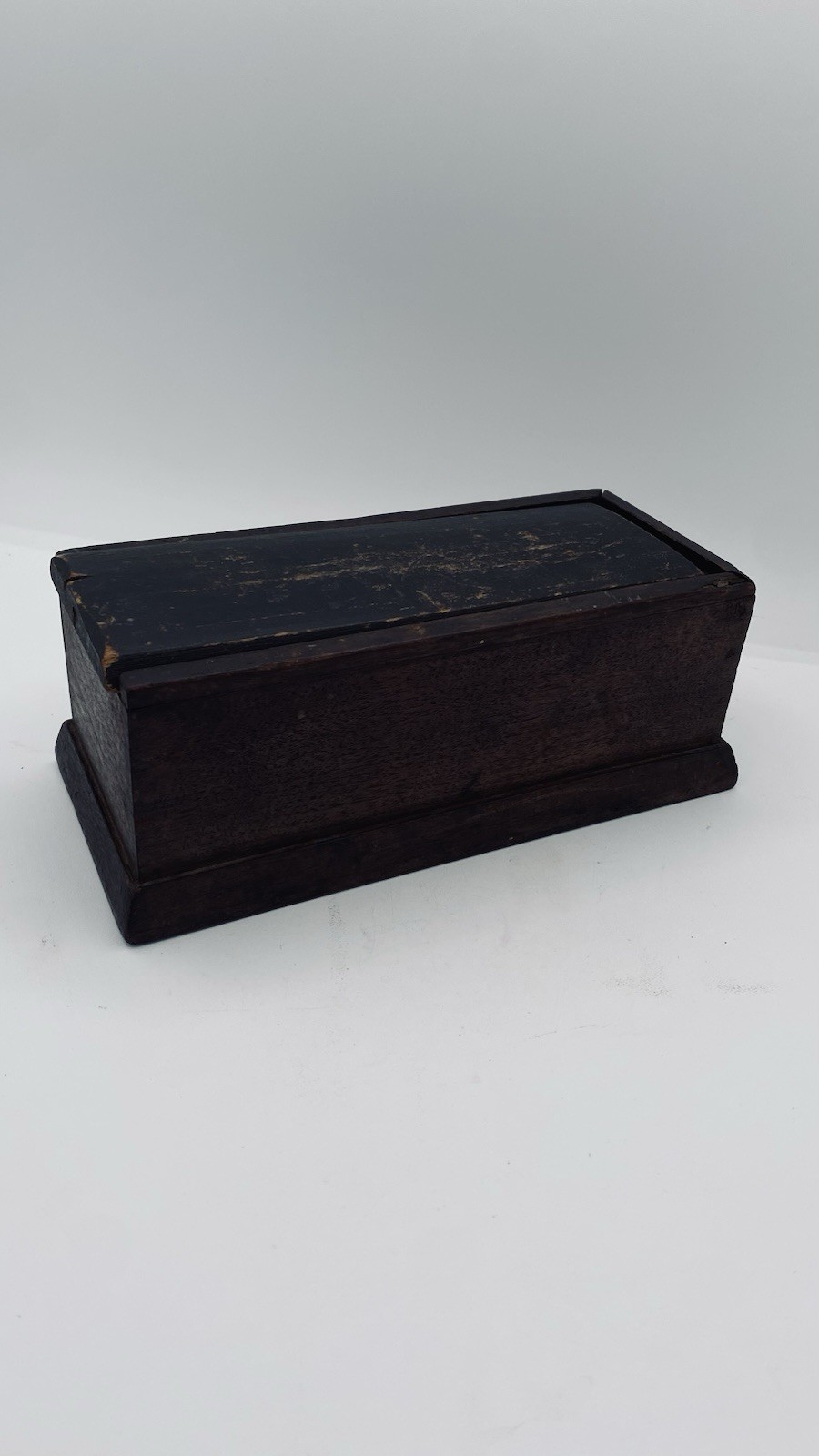 Antique Candle Box, Original Black Paint Lid, Brownish/Red Body Slide Lid. Prm