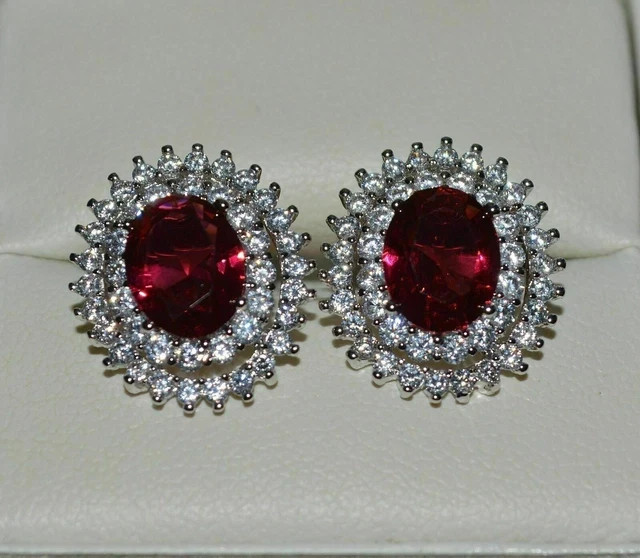 2.30Ct Oval Lab Created Red Garnet Women’s Stud Earrings 14K White Gold Plated
