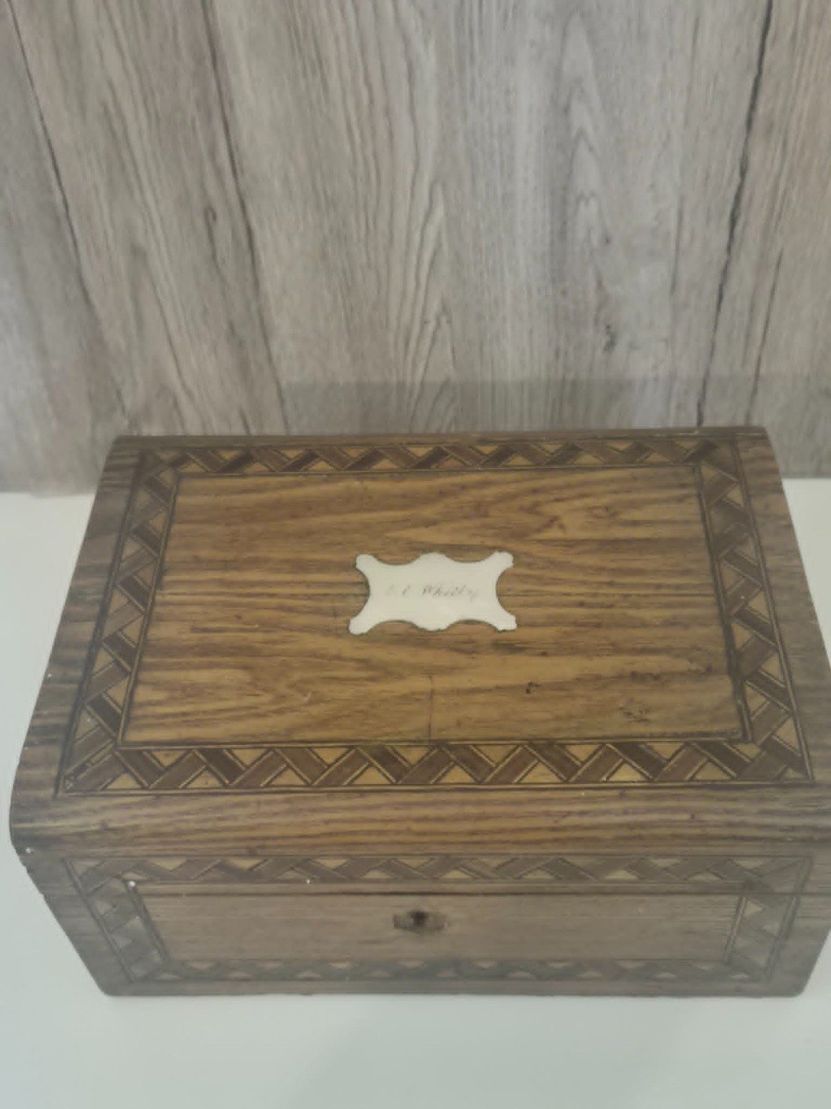 Antique Victorian Walnut Writing Slope Lap Desk Box Inlaid With Drawer