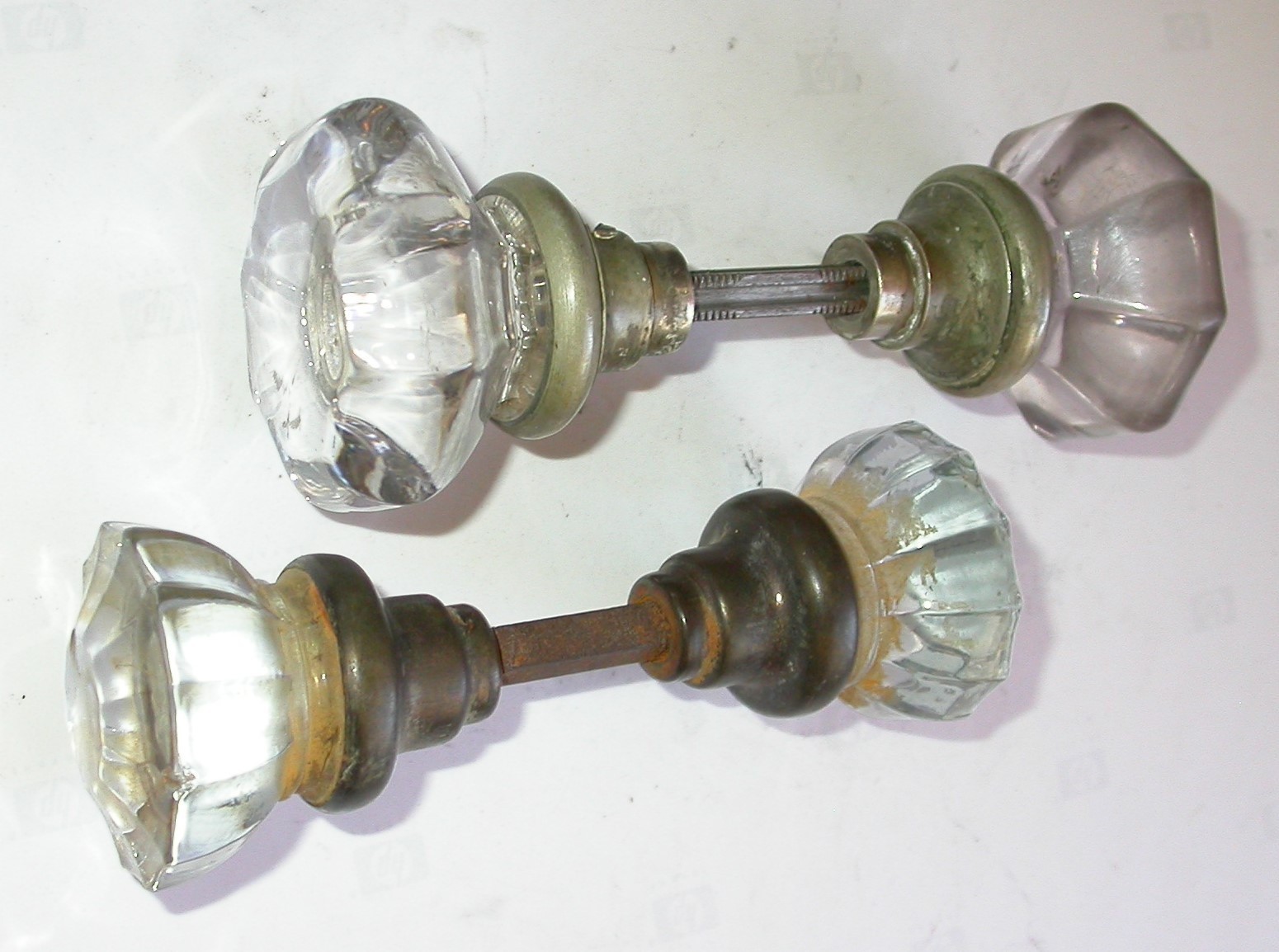 DOOR KNOBS ANTIQUE GLASS 19th CENTURY 1880s VINTAGE 8-SIDED & 12-SIDED TWO UNITS