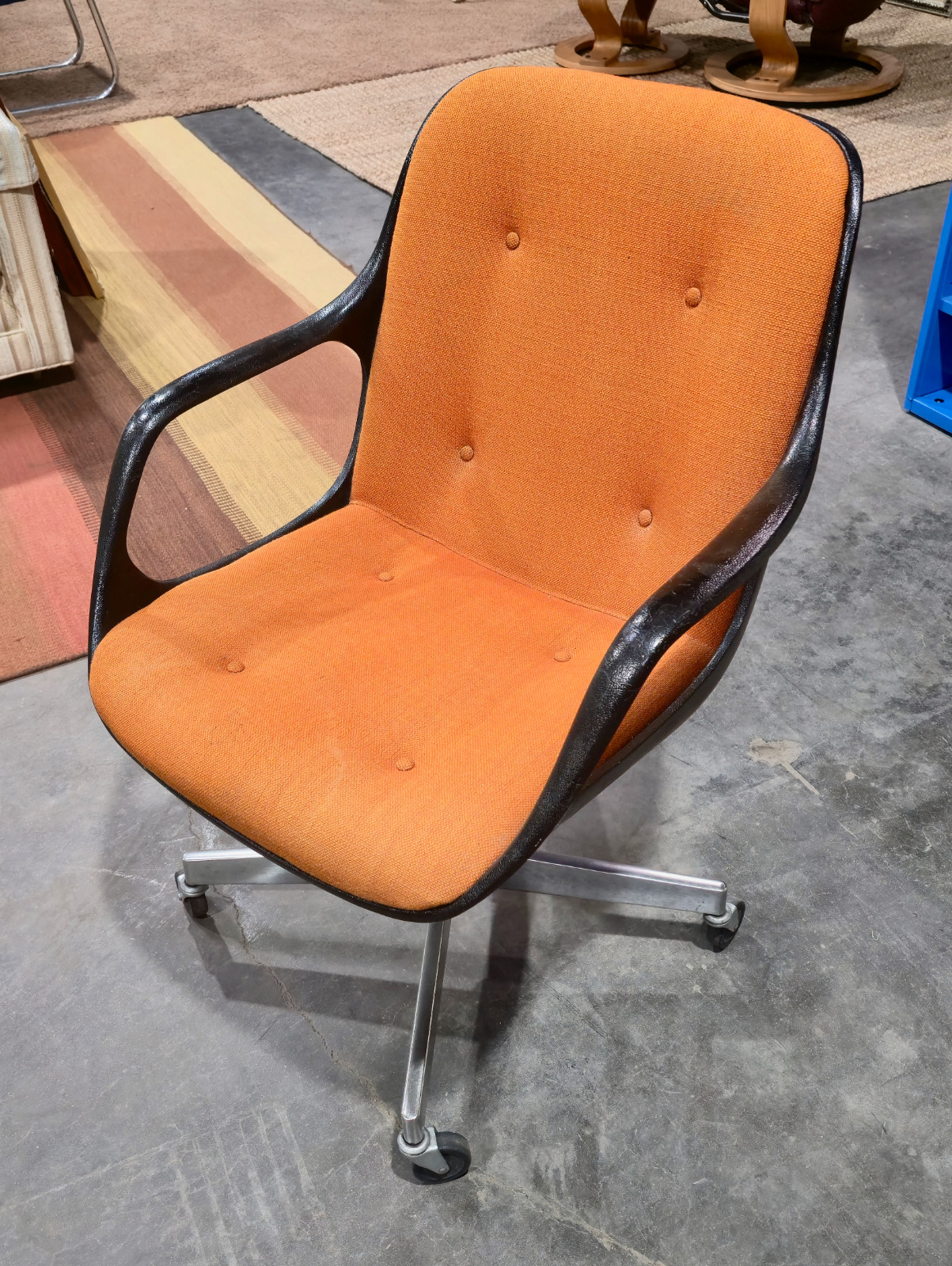 Vintage Art Metal MCM Swivel Chair Orange Tilts Office Style Pollack