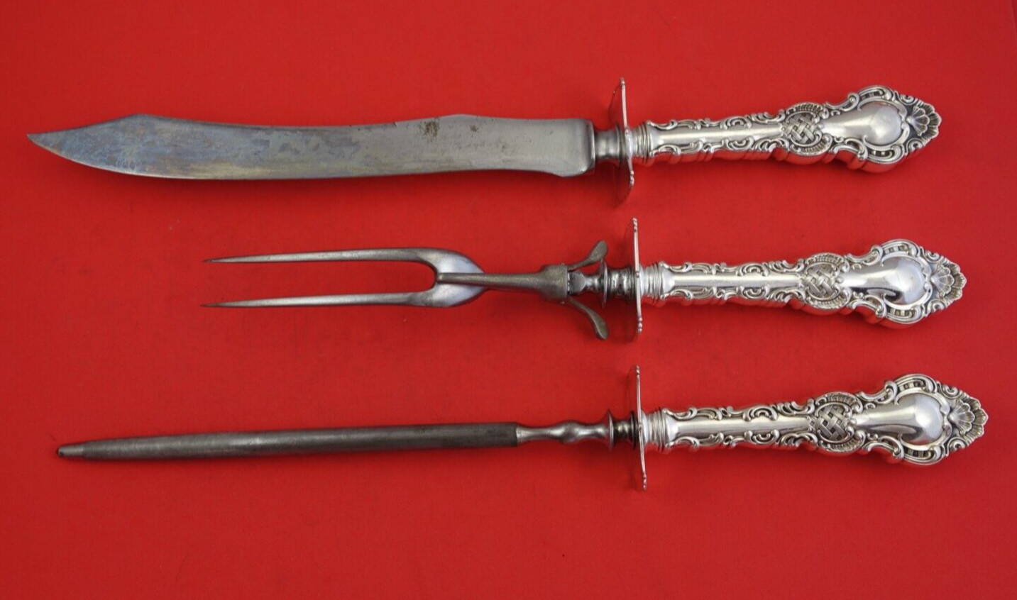 Regent by Durgin Sterling Silver Roast Carving Set 3pc Knife Fork Hone HH WS
