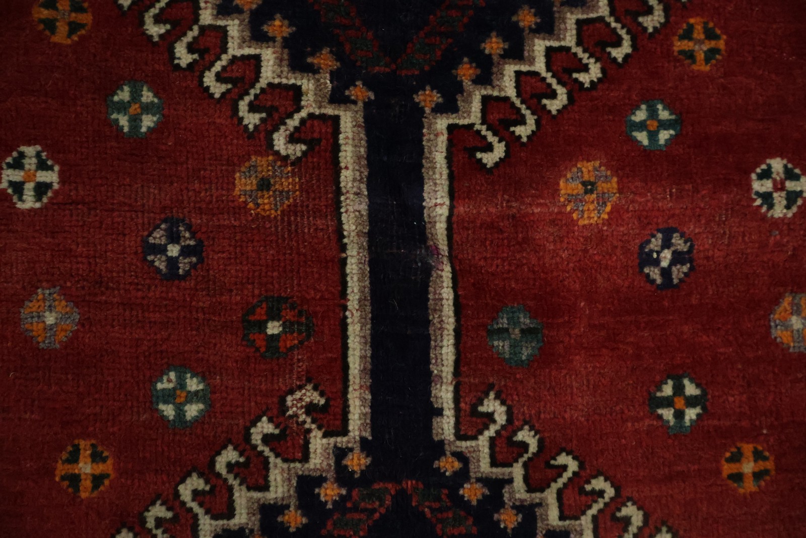 Vintage Vegetable Dye Area Rug 5×6 Handmade Wool Geometric Red/ Ivory Carpet