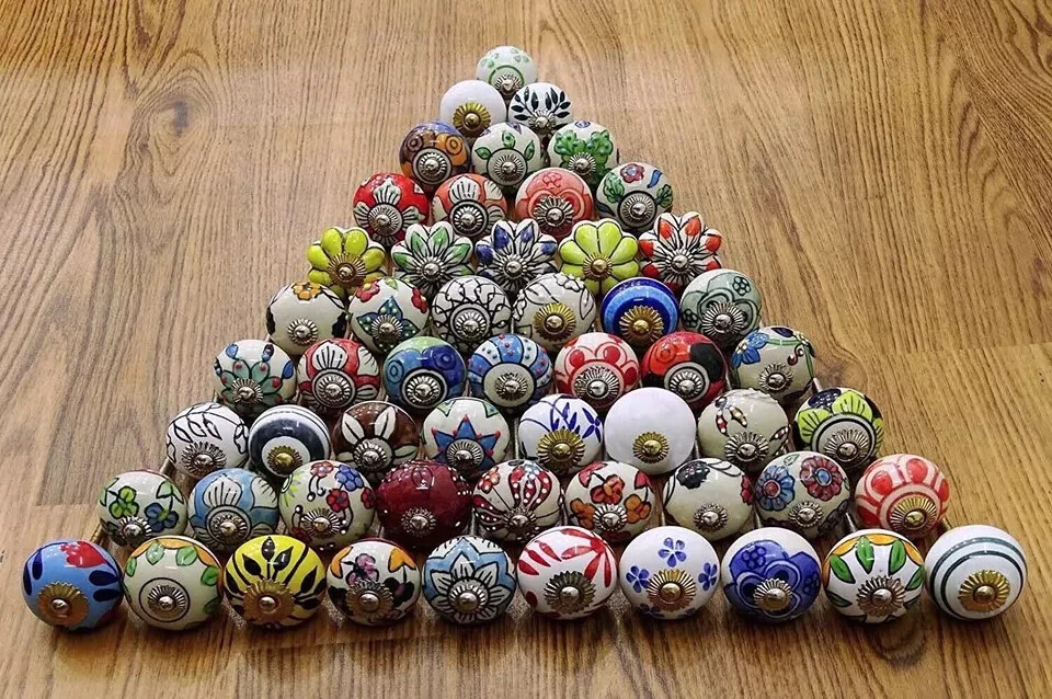 Wholesale Ceramic Knobs Hand Painted Lot Of 5 Pcs Cabinet Knobs Home Decorate