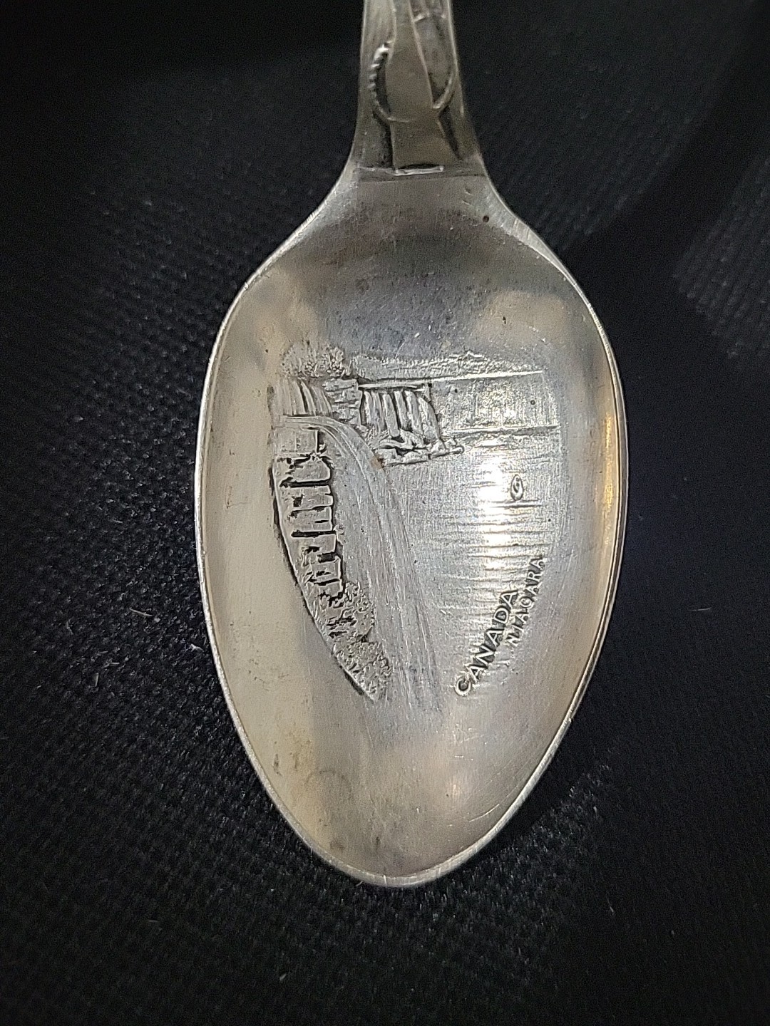 Antique Silver Souvenir Spoon Ellis & Co P. W. Canada Niagara Falls Bison Musket