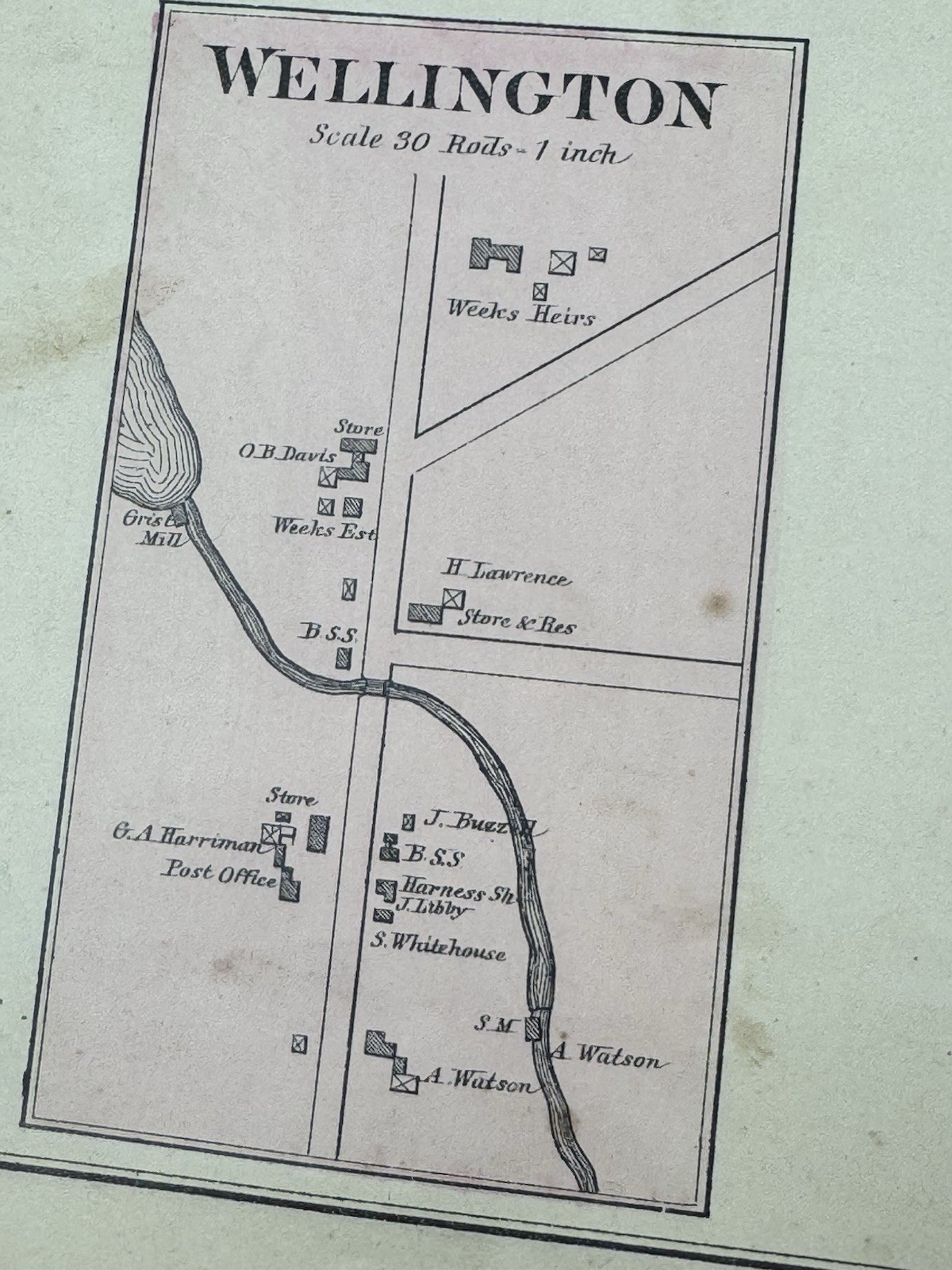 1882 Wellington, E. Dover, S. Dover Maine Map Property Owners Shown 16.5 x 13.75