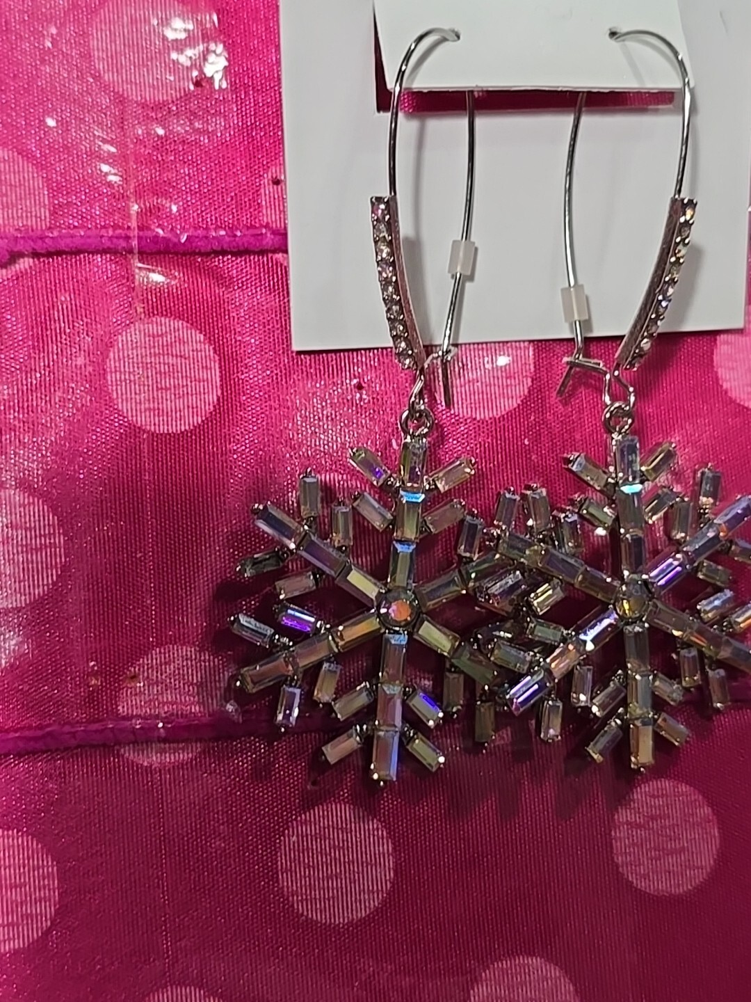 Betsey Johnson SilverTone Snowflake Drop Earrings Iridescent Crystal Accents NWT