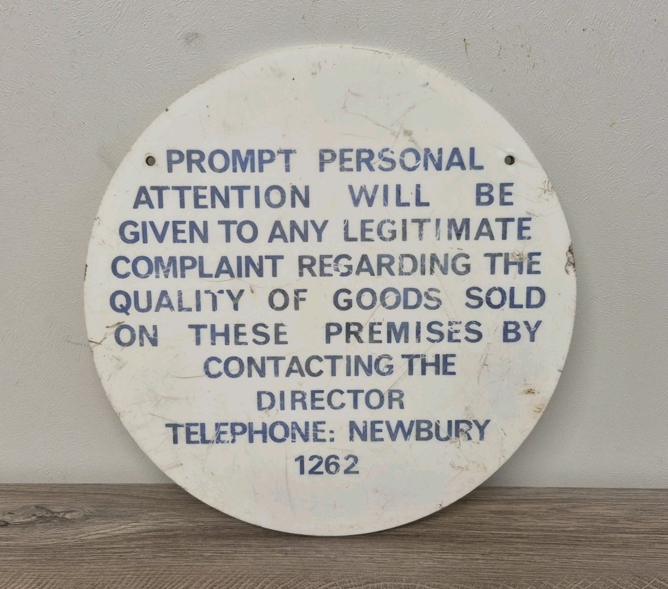 VINTAGE SIGN PROMPT ATTENTION TO COMPLAINTS UNUSUAL NEWBURY