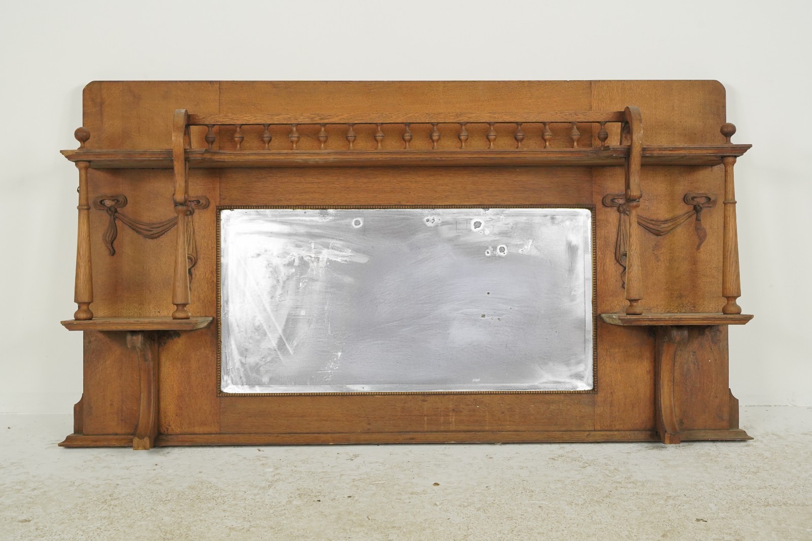 Antique 58.25 in. Wooden Overmantel Mirror