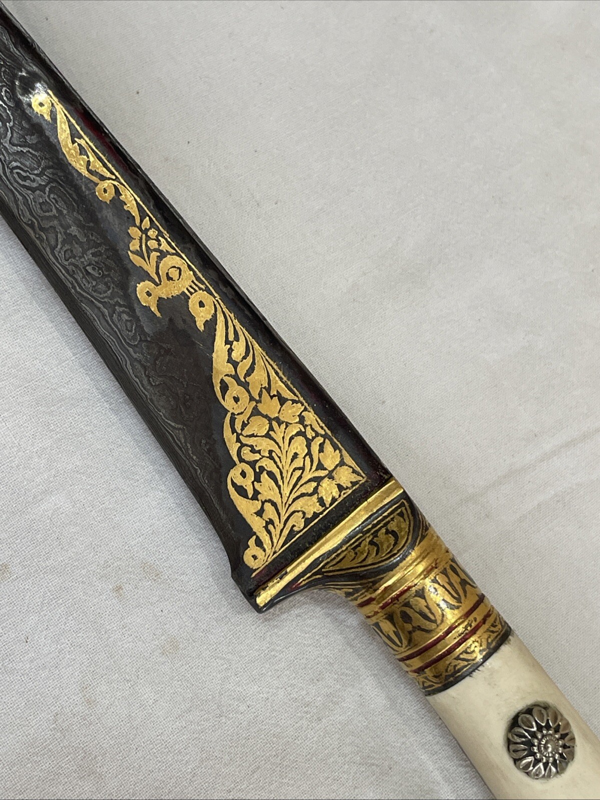 Sikh Peshkabj Dagger With Gold Wire Work Damascus Steel Blade with Scabbard