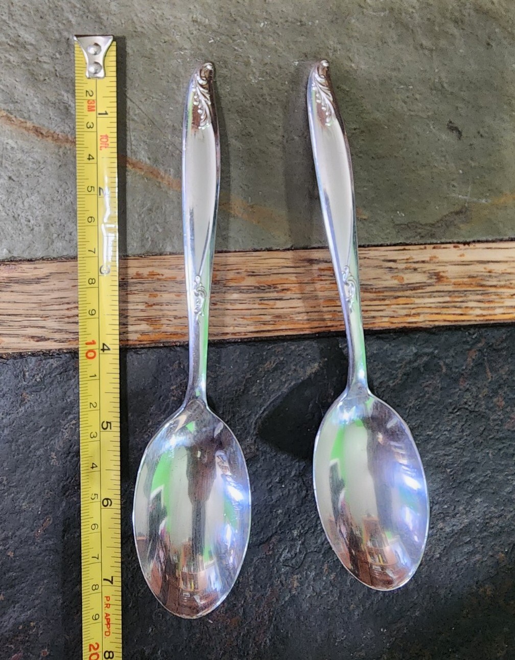 ✅ LOT OF 2 MID CENTURY c1958 WOODSONG SILVERPLATED PLACE/ OVAL SOUP🥣 SPOONS