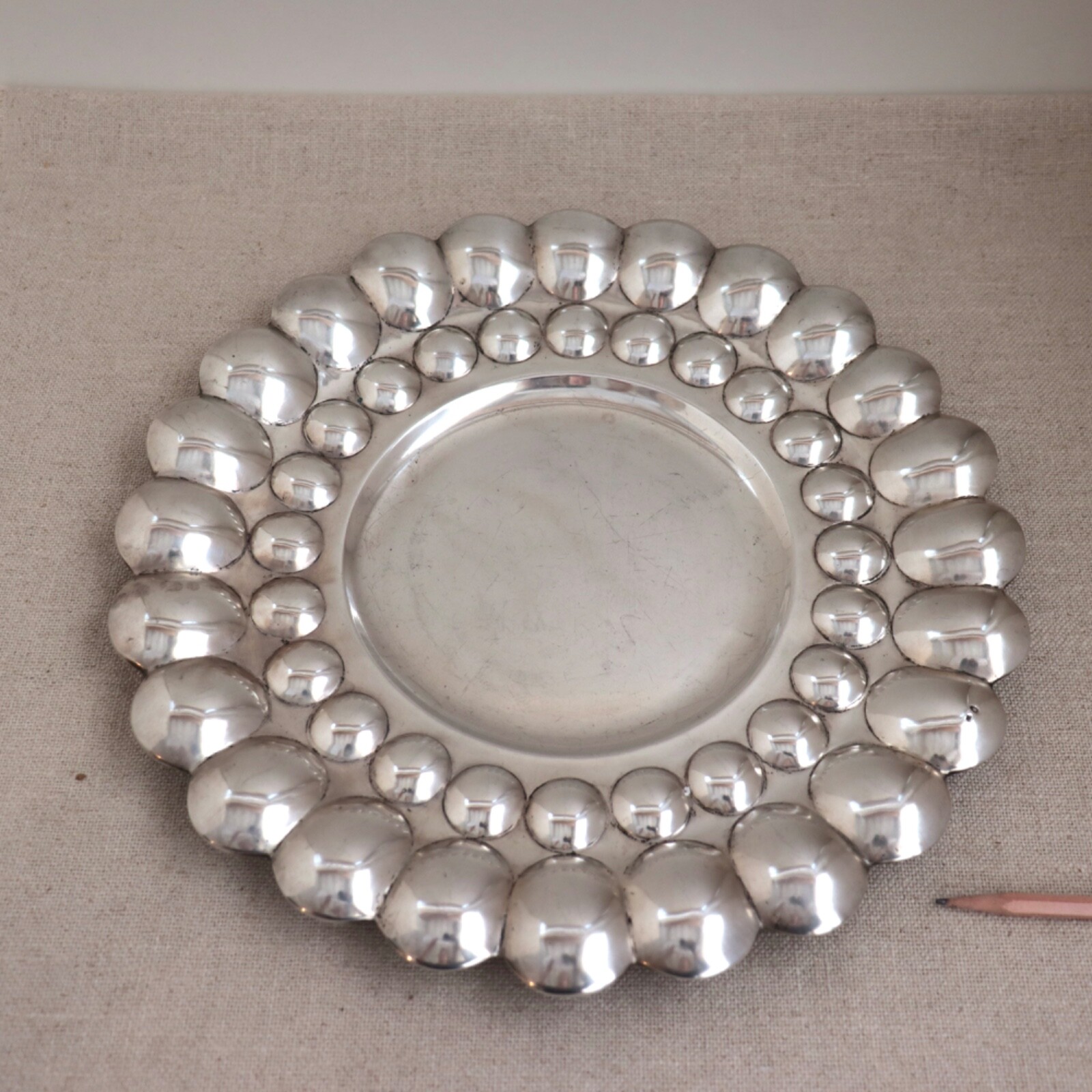 Art Deco Modern Solid Silver Tray Plate Bowl Platter Convex Bubble Hungarian MCM