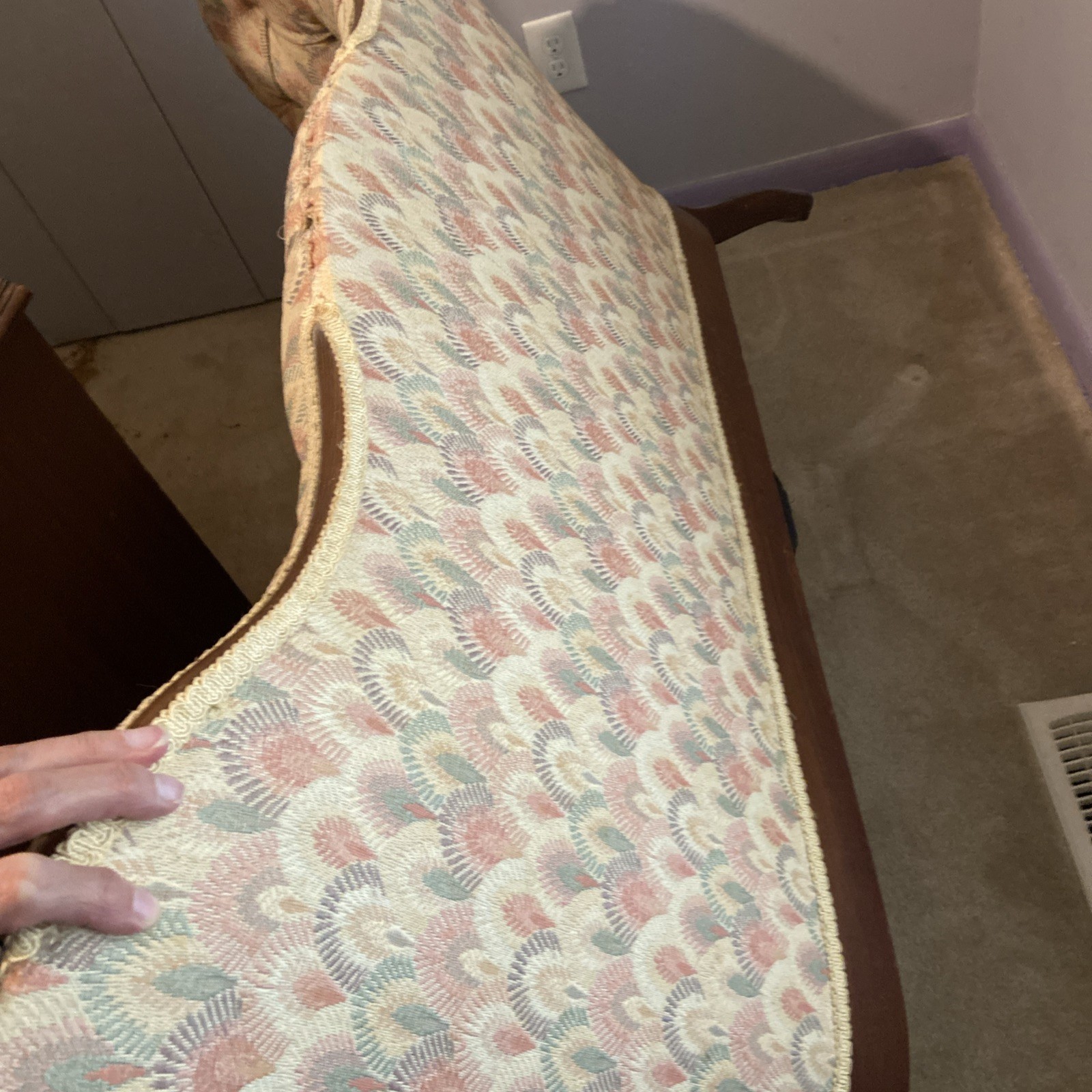 Antique Victorian Tufted Settee High Back Floral Upholstery Ornate Wood Sofa