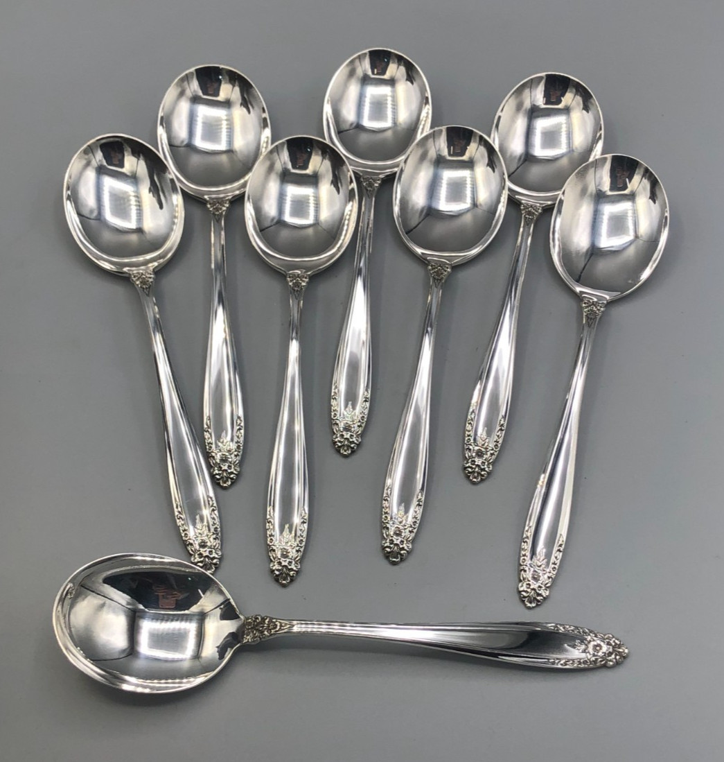 Prelude by International Sterling Silver set of 8 Cream / Round Soup Spoon 6.5″