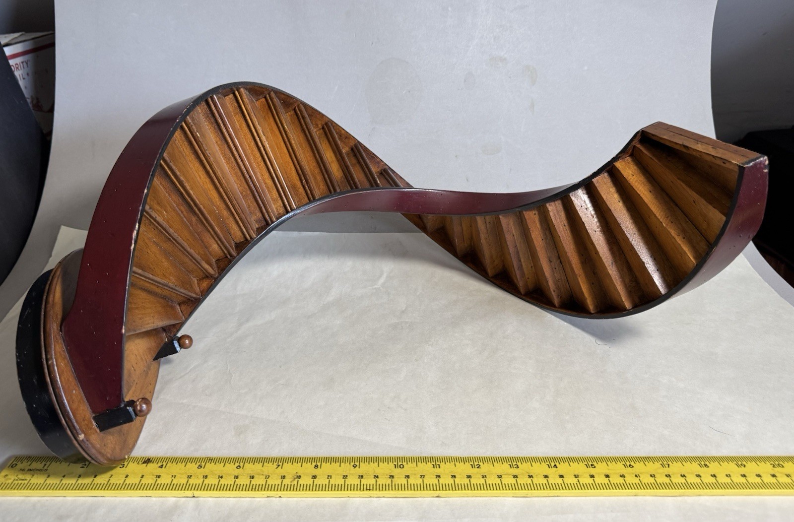 Antique ARCHITECTURAL MODEL Full Spiral Tricolor WOOD STAIRCASE 19” Hand Crafted