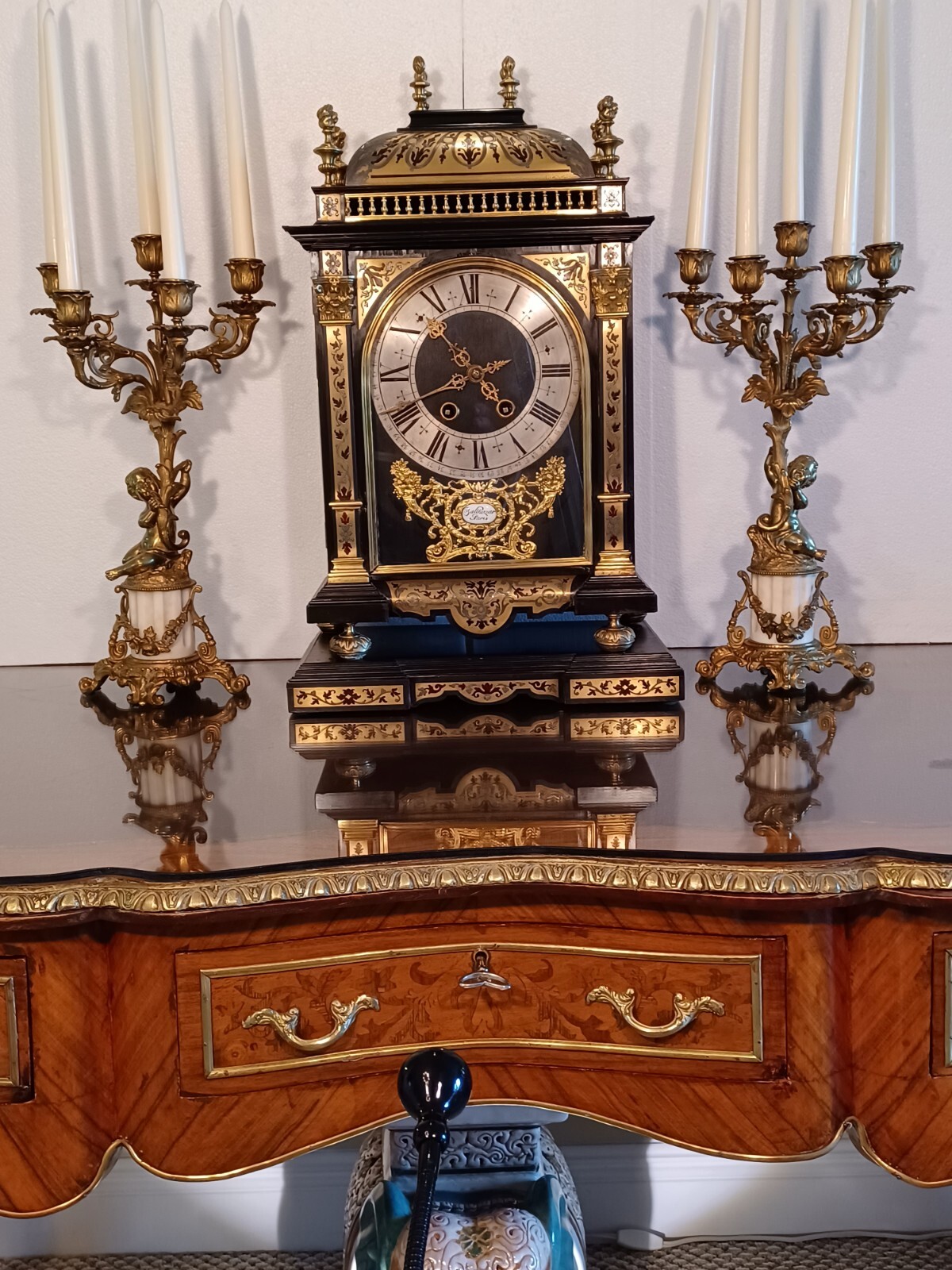 Antique FRENCH RELIGIEUSE BOULLE Qtr Strike CLOCK w/matc’g Base: 1820s ON SALE!