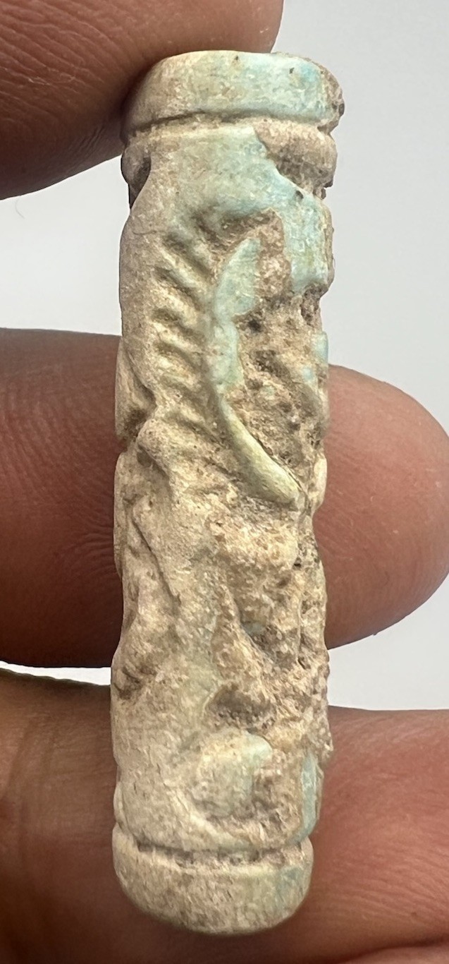 Authentic Eastern Faience Seal Depicting Mythical Winged Lion Attack Rabbit