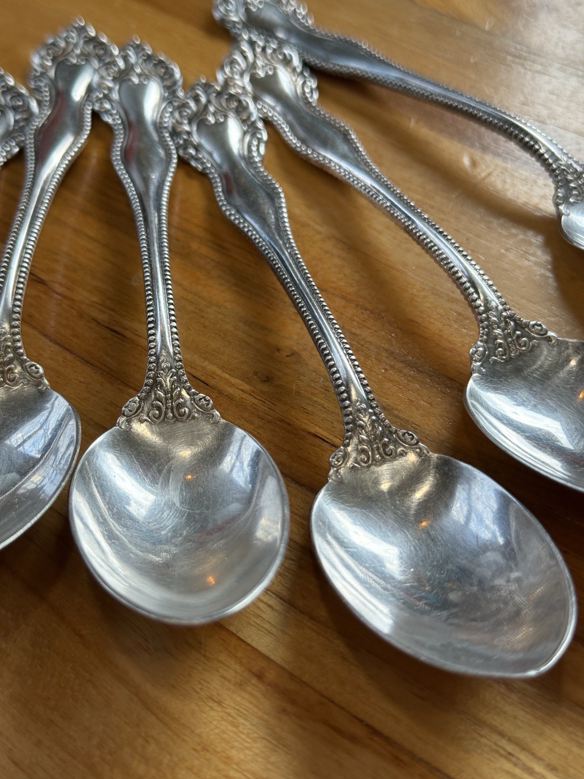 Set of 6 M.S. Benedict Teaspoons Silver Plated Beaded Ornate 6″ Antique Flatware