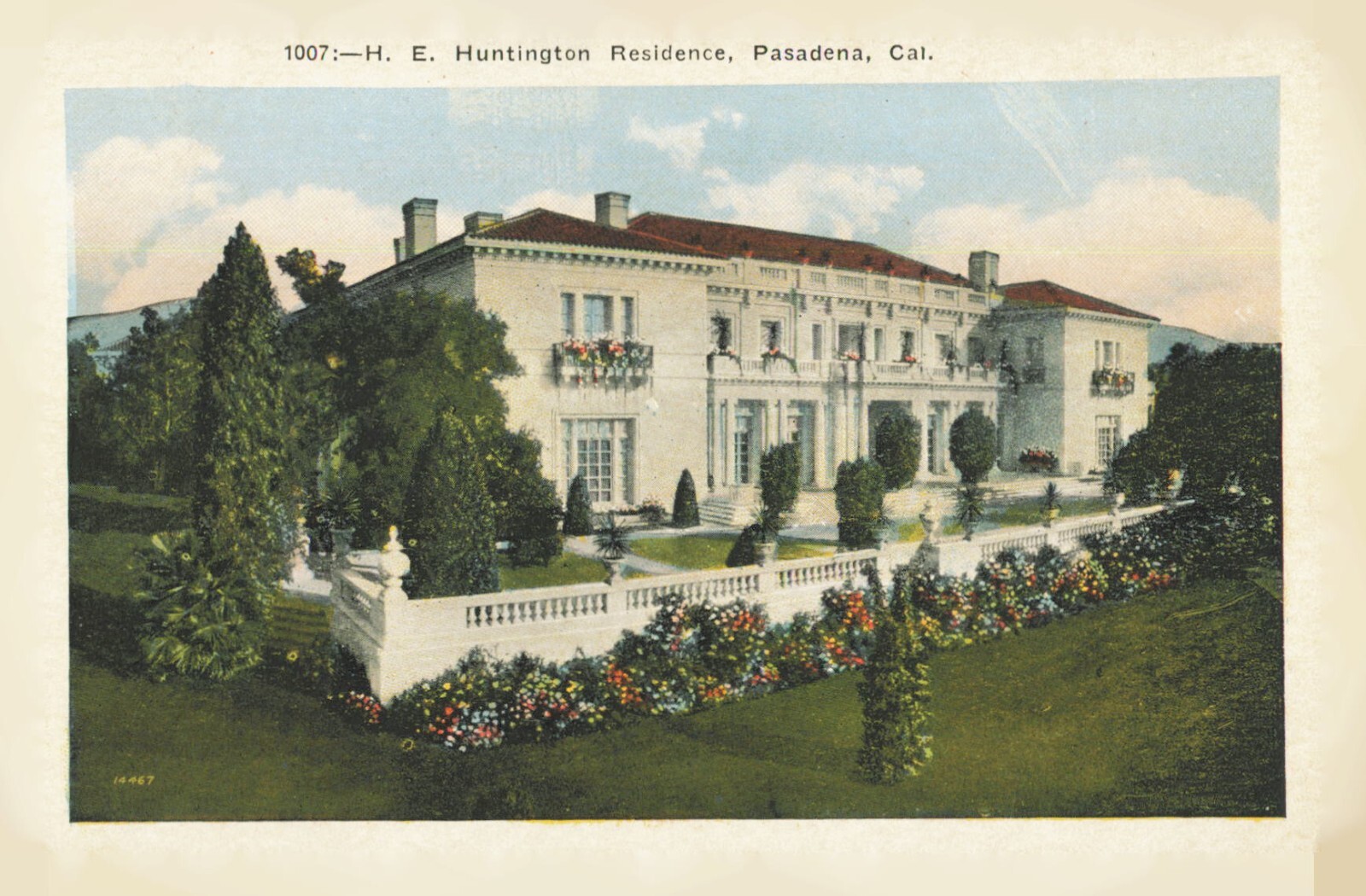 H.E. Huntington Residence, Pasadena California 1924 Post Card