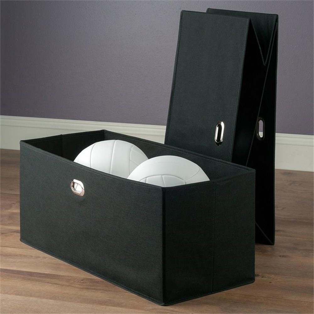Bowery Hill Transitional Fabric Folding Basket in Black (Set of 2)