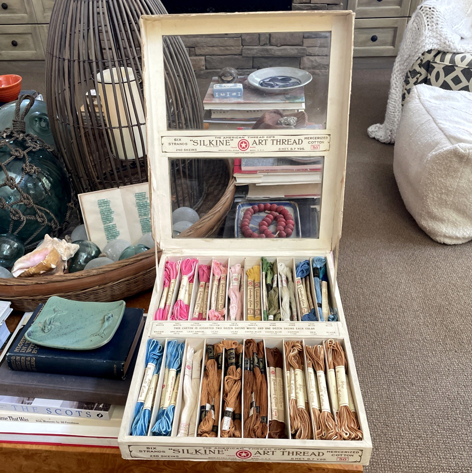 1930s American Thread Co SILKINE Store Display Box & 100 Embroidery Floss Skeins