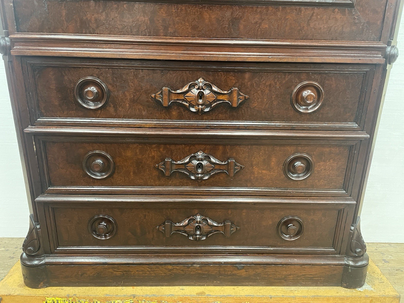 Antique 1860 Biedermeier Drop Front Secretary Abattent Desk Handmade Walnut