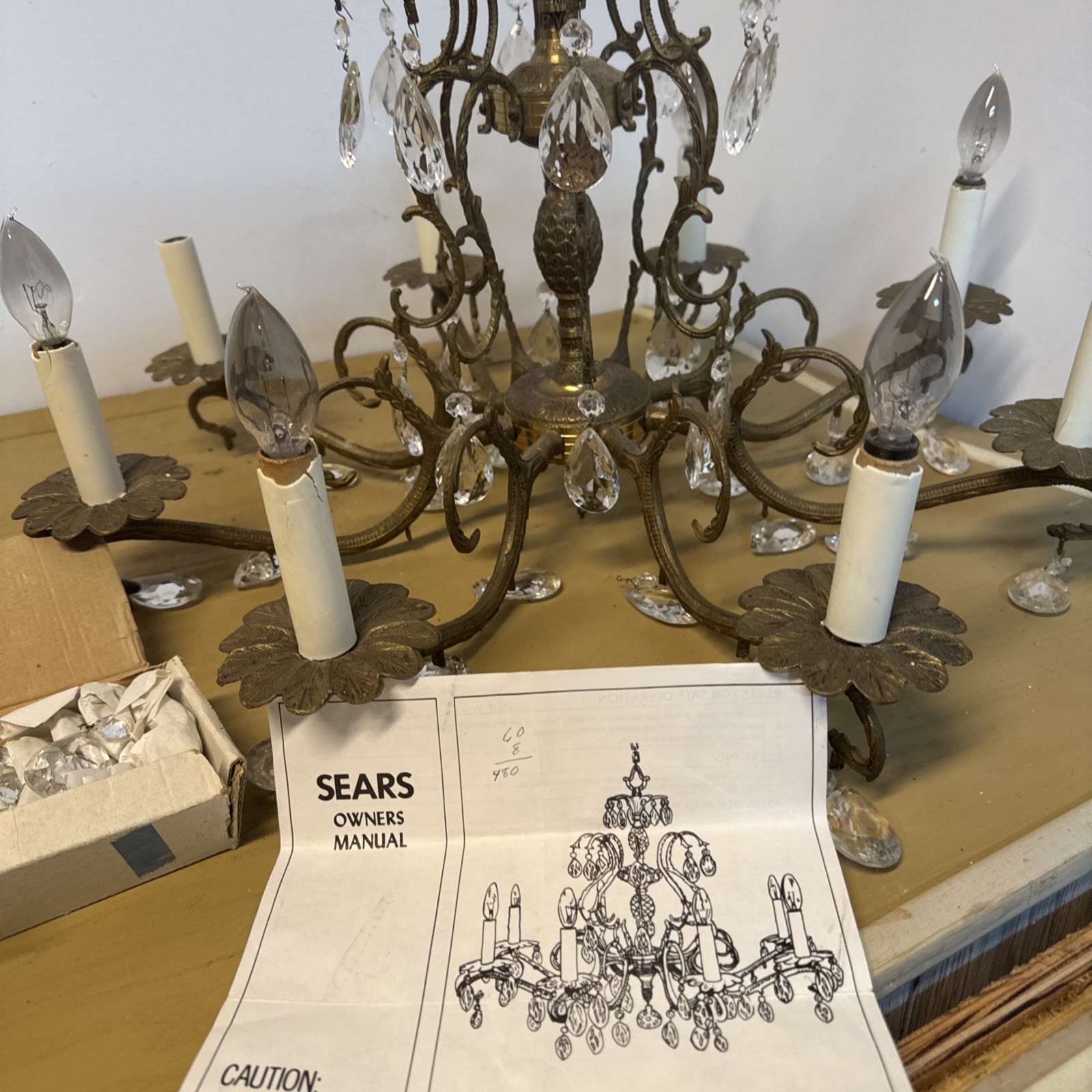 Antique Brass PINEAPPLE Dark Patina Crystal Chandelier 8 Light Bronze 34-84891