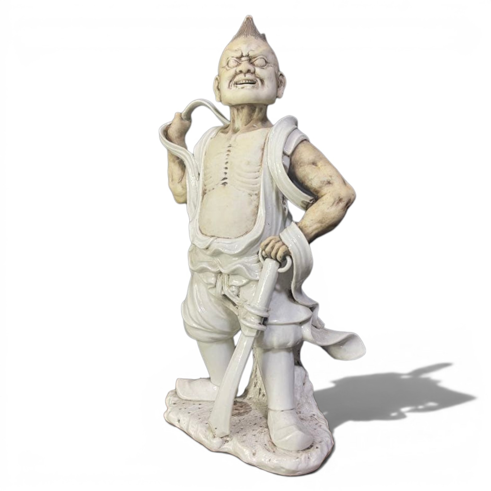 Antique Japanese Nio Kongo Rikishi Ceramic Statue Buddhist Deity Guardian 14.9in