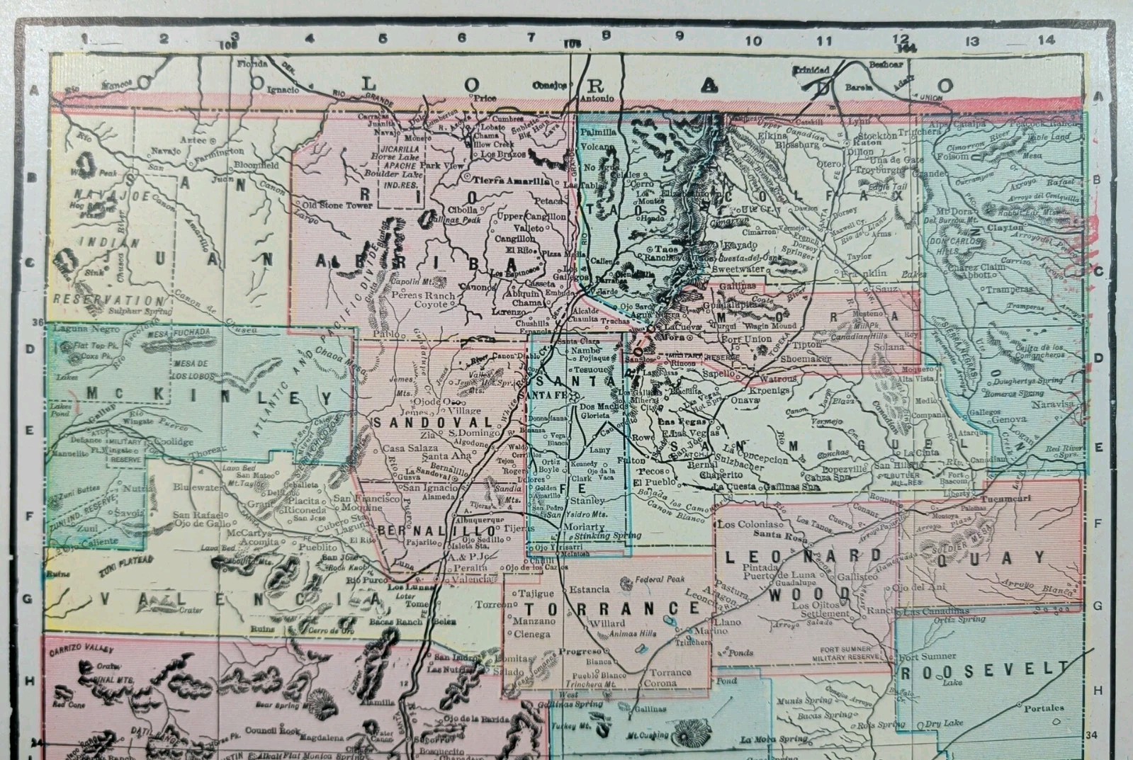 Vintage 1904 NEW MEXICO TERRITORY Map 11″x14″ Old Antique Original ROSWELL TAOS
