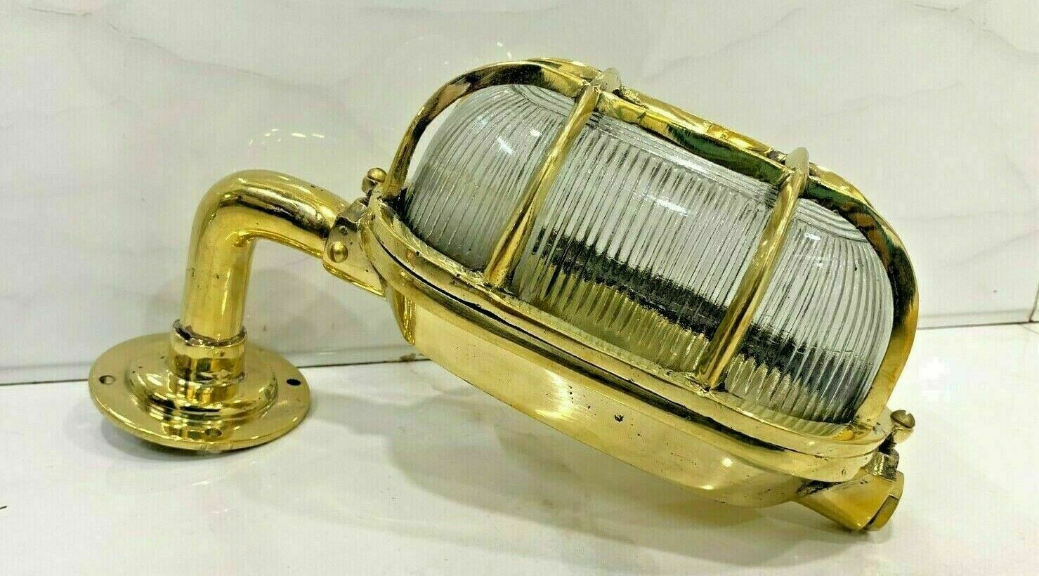 Exterior Industrial Vintage Wall Light Bulkhead Cage Gold Brass Ship Lamp
