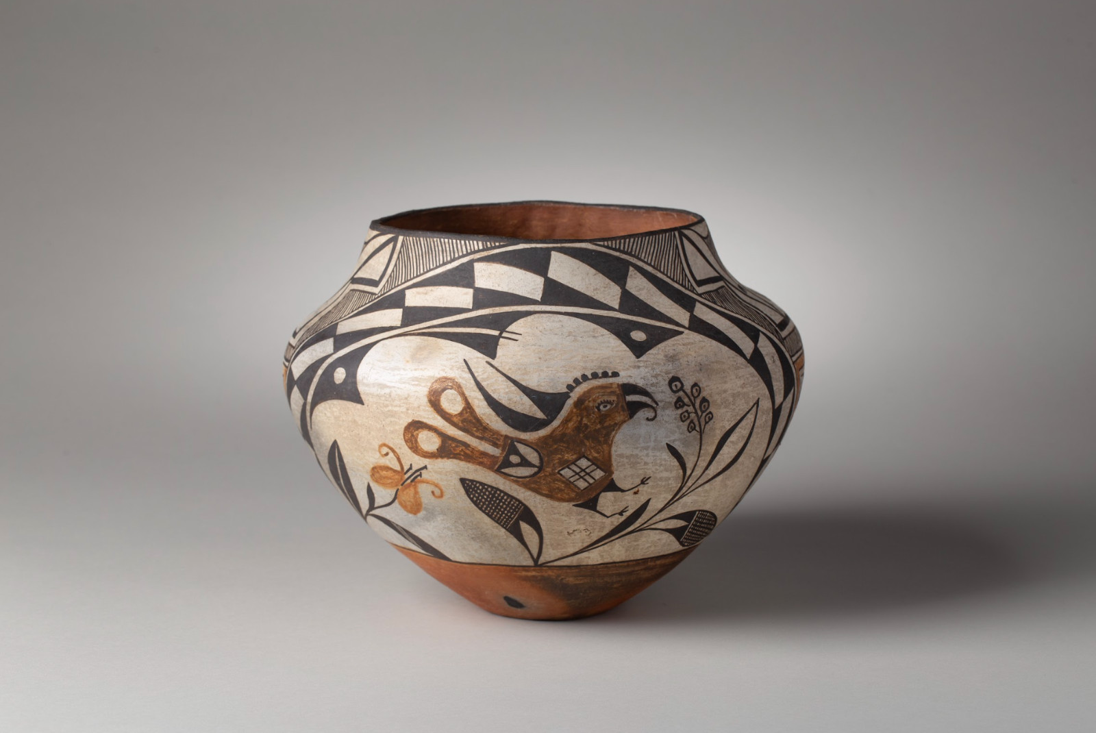 1920 Acoma Parrot Pot with Painted Bird Design