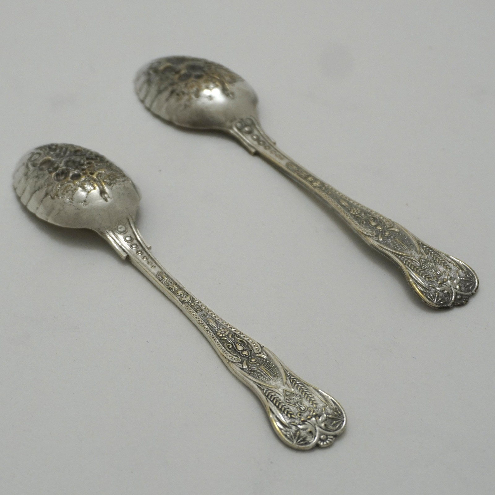 FLORENCE Pattern Victorian Silver Service Cutlery Pair of Embossed Fruit Spoon