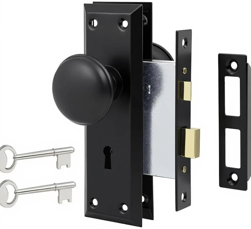 Mortise Lock Set – Complete Vintage Door Knob Replacement Kit 2 Facia 2 Keys