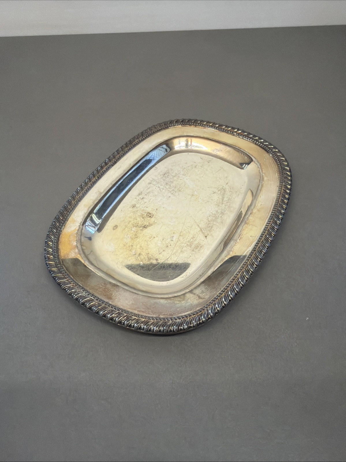 Antique Silver Plated Rectangle Dish Signed LR/ LB B9