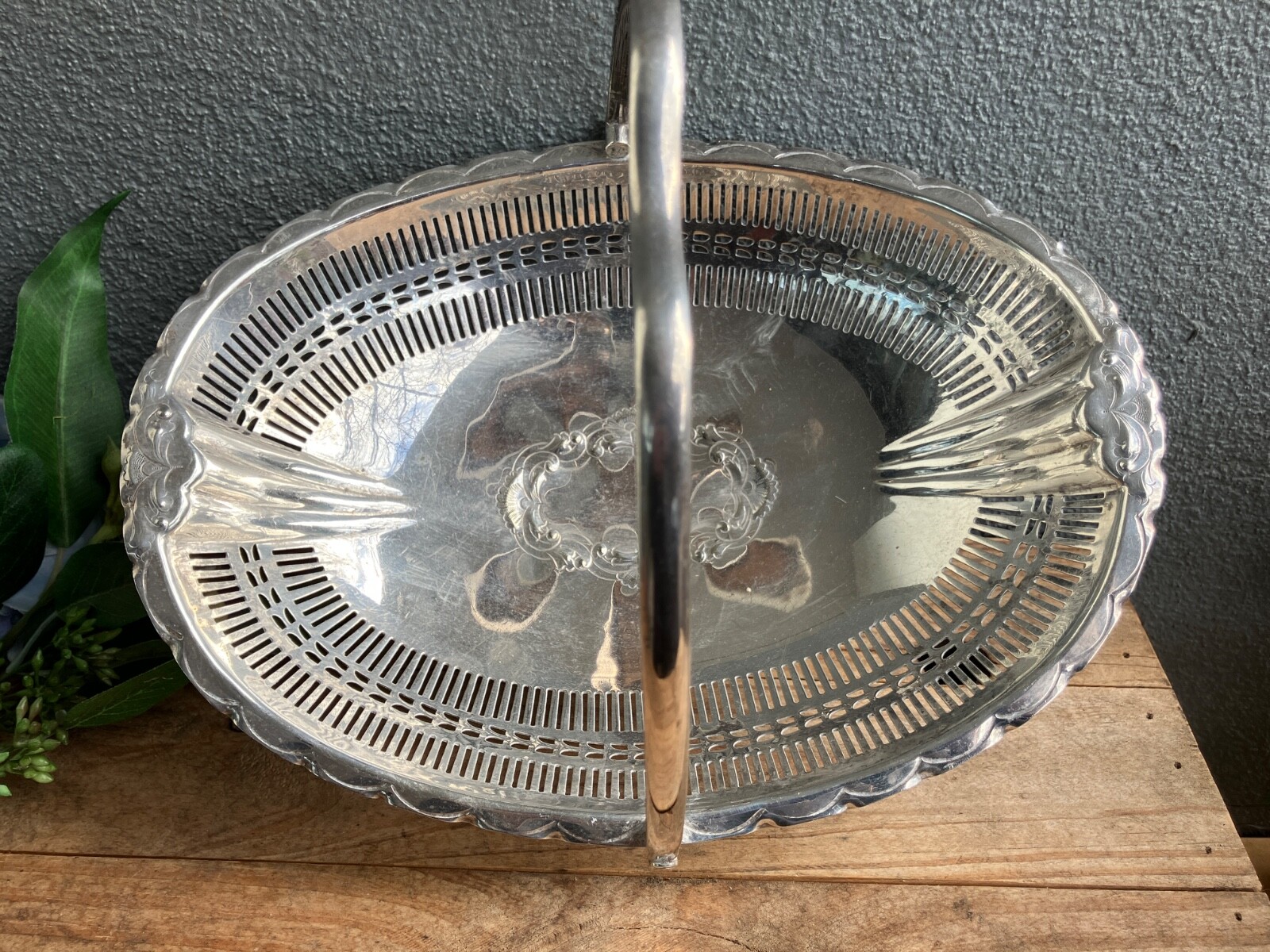 Antique E.P.N.S. oval shaped fruit dish for dining table service./M
