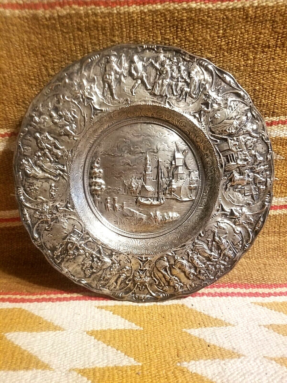 Antique Barbour Silver Co. Repousse Coastal Village Pheasant 9.5″ Serving Plate