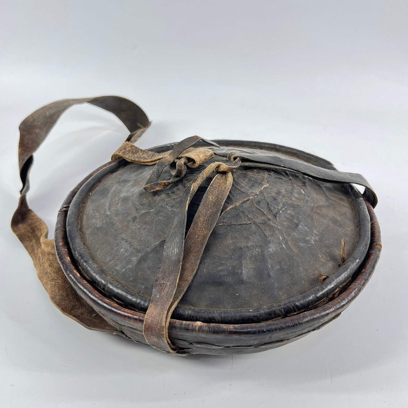 Mesob Lidded Leather Wrapped Lunch Basket Ethiopia