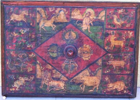 Large 1800s Qing Dynasty Chinese Document Box w/ Zodiac Calendar 33 x 23 inches