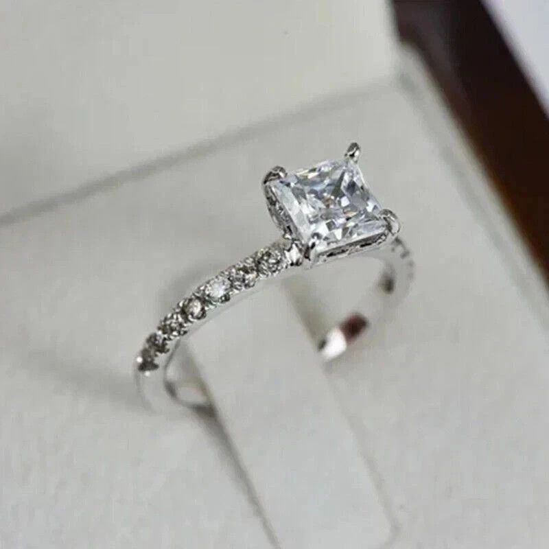 2Ct Princess-Cut Lab Created Solitaire Engagement Ring 14K White Gold Plated