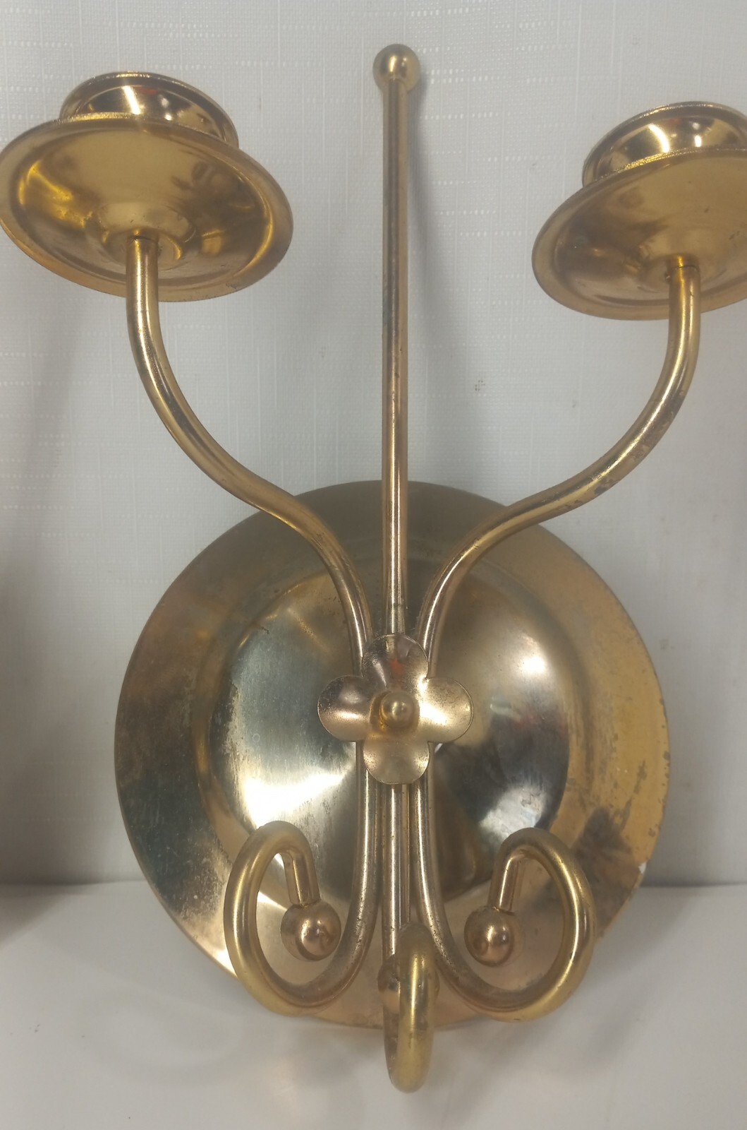 Pair Vintage Wall Sconces Double Arm Flower Scroll Detailing Unbranded