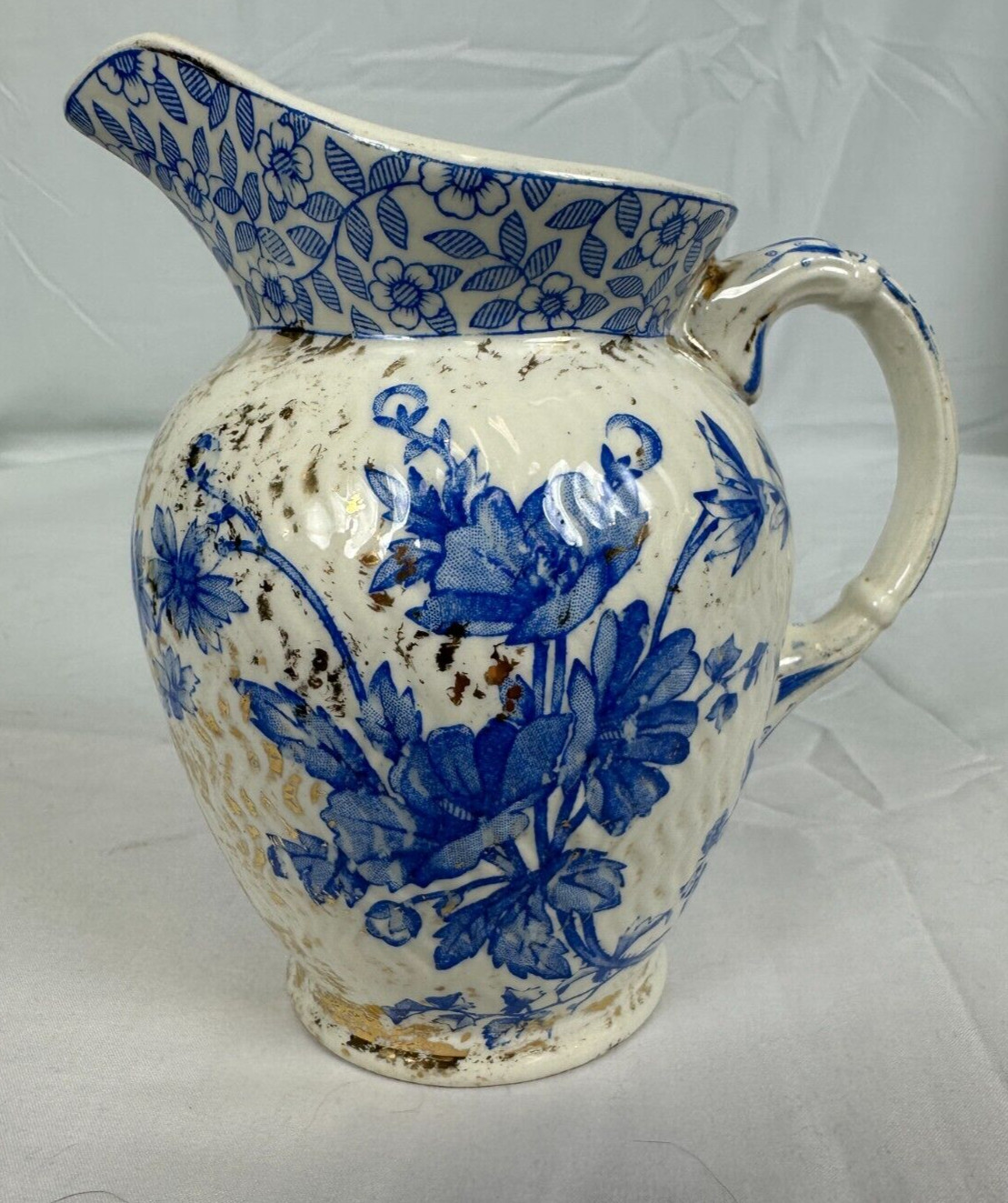 Antique England Ridgway Stoke Trent Chester 73316 Gold White 6-3/8″ Pitcher-Rare