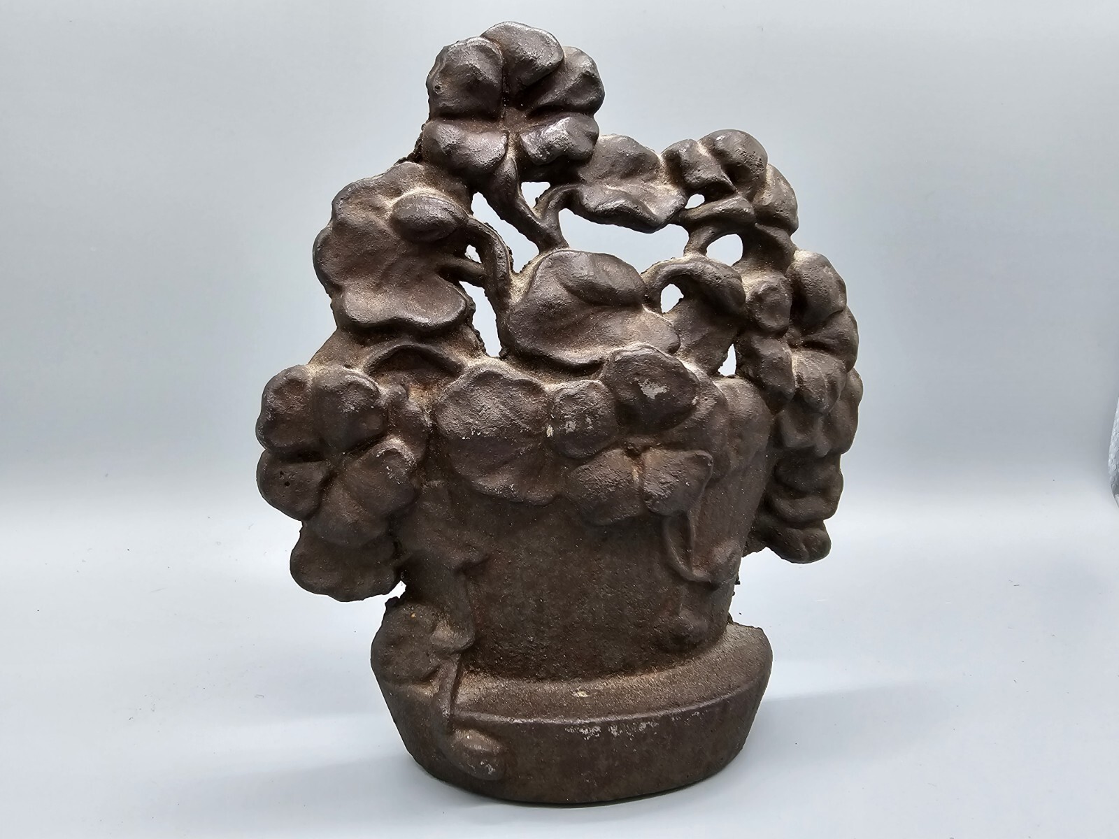 Antique Hubley Cast Iron Flower Basket Doorstop Original Surface