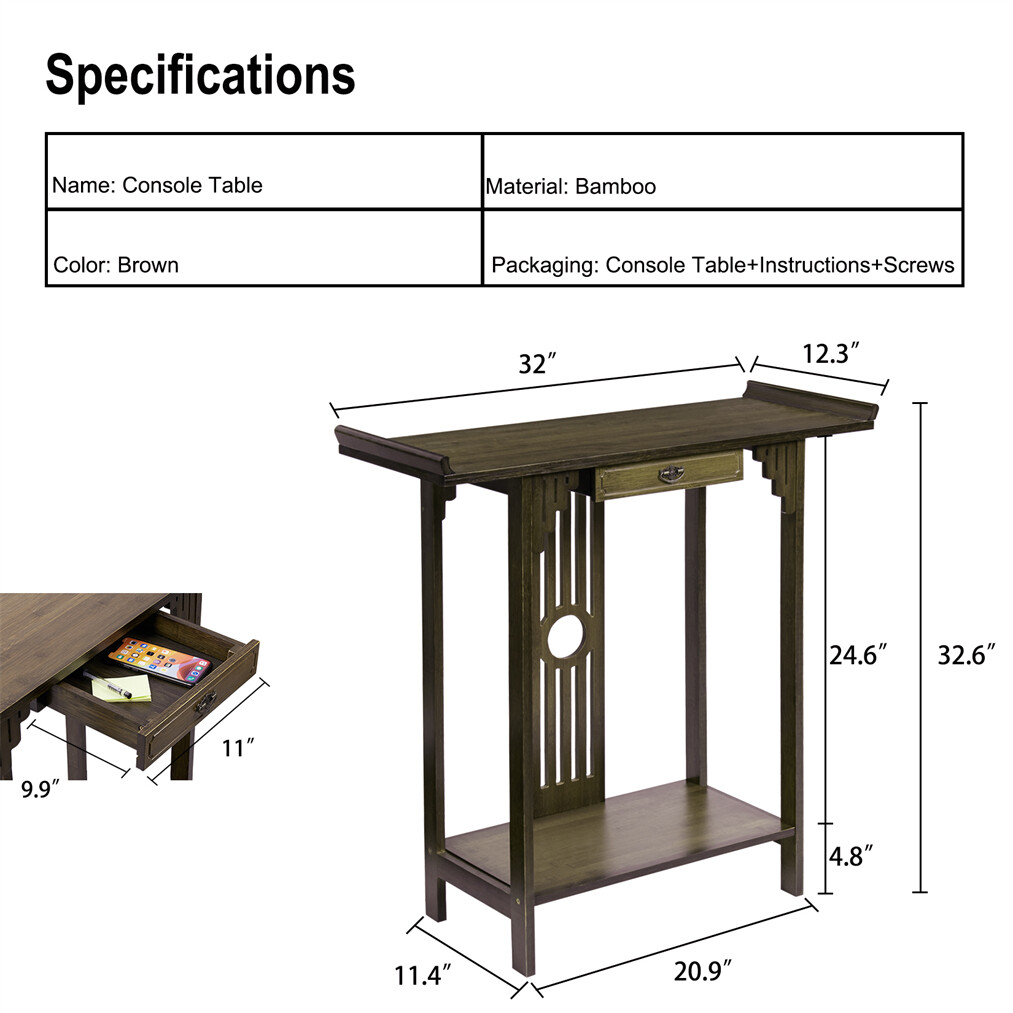 High Polish Narrow Console Table Hallway Table Entry Decor 2-Tier Storage Table